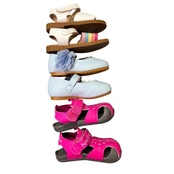 Toddler Girl Size 5 Shoe Bundle, Water Shoes, Rainbow Sandals, Mary Janes w/ Bow - Picture 3 of 15